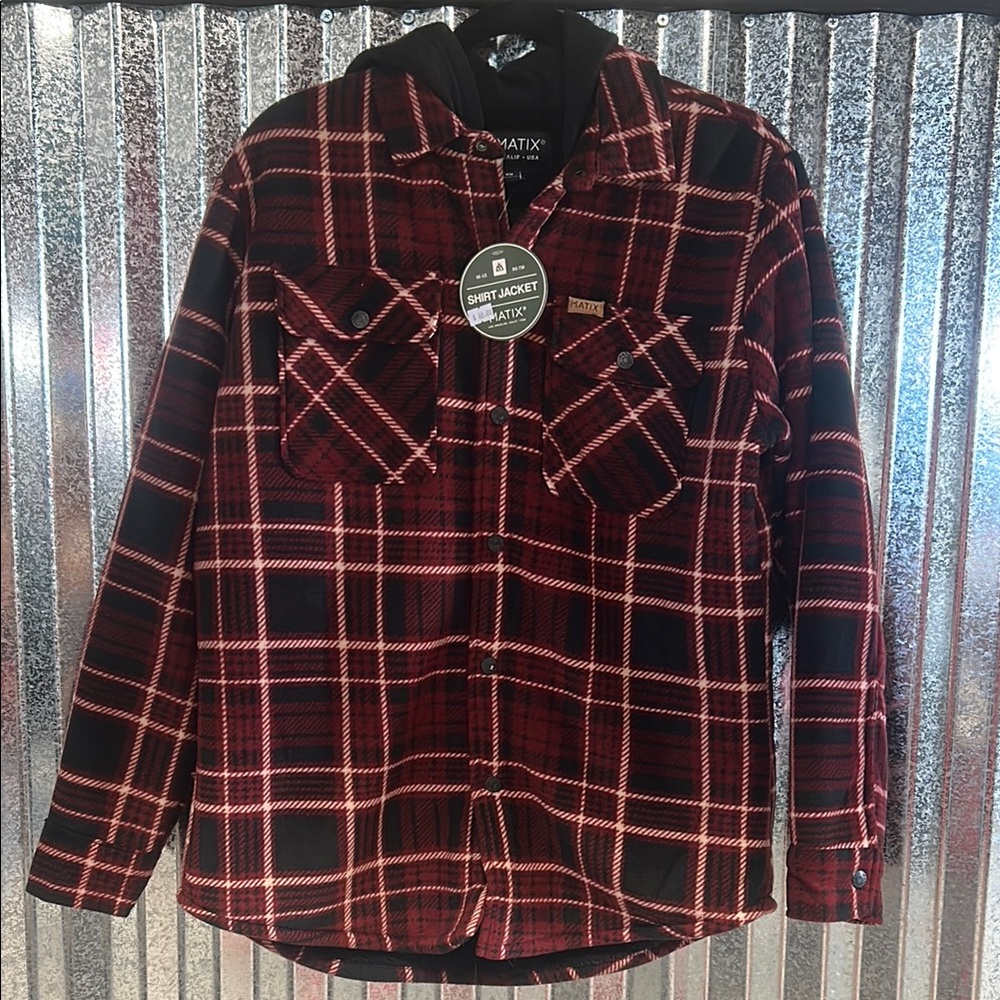 Red and Black Plaid Shirt Jacket